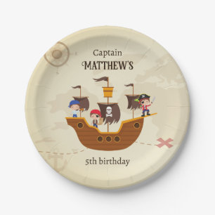 Plato De Papel Mapa del Tesoro de Barcos Piratas Fiesta de Cumple