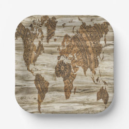 Plato De Papel Mapa marrón del mundo impreso