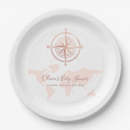 Plato De Papel Mapa Mundial Neutral Viaje Aventura Baby Shower