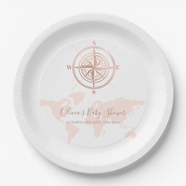 Plato De Papel Mapa Mundial Neutral Viaje Aventura Baby Shower (Anverso)