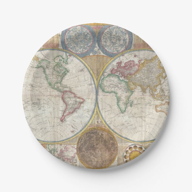 Plato De Papel MAPA MUNDIAL Vintage (Anverso)