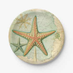 Plato De Papel Mapa náutico de estrella de vintage