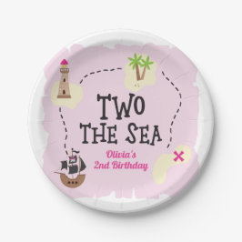 Plato De Papel Mapa pirata dos cumpleaños rosado en el mar