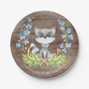 Plato De Papel Mapache dulce Baby Shower 7" placa
