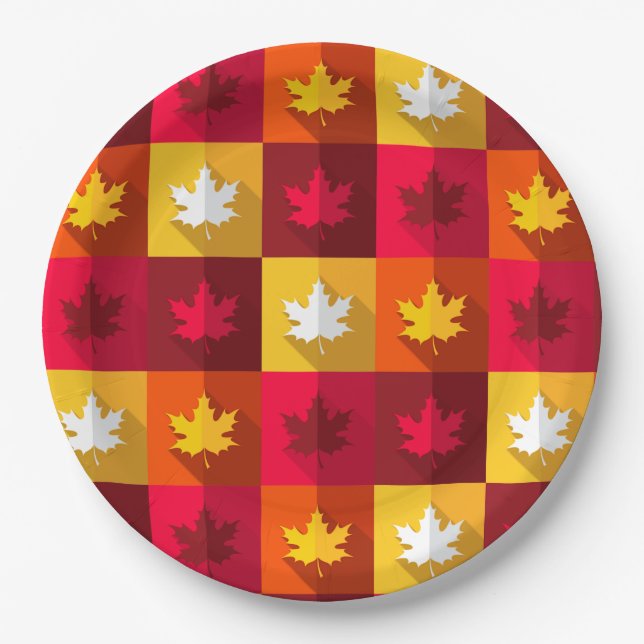 Plato De Papel Maple de otoño deja un brillante mosaico (Anverso)