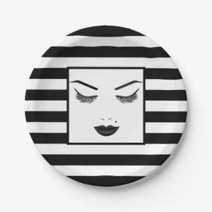 Plato De Papel Maquillaje Labios Negros Cejas Cara Glamour Bellez