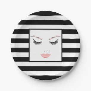 Plato De Papel Maquillaje Rosa Dorado Cara Cejas Labios Belleza G