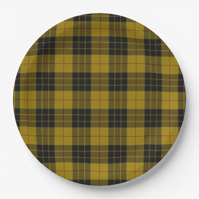 Plato De Papel Maquillaje tartán amarillo chapa (Anverso)