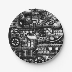 Plato De Papel maquina de dibujo de vapor punk personalizado patr