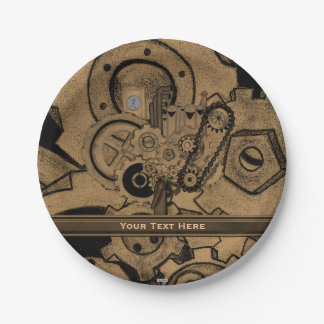 Plato De Papel Maquinaria Steampunk (Brassy)