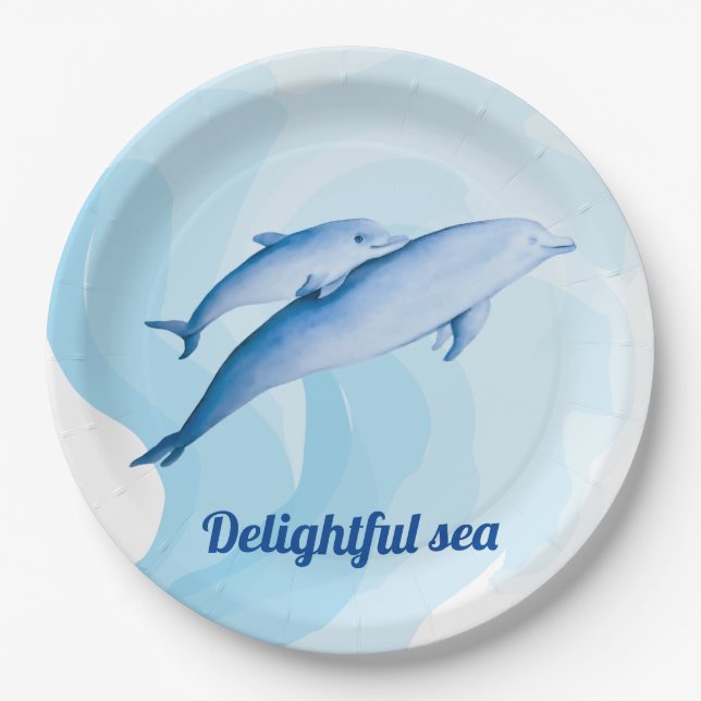 Plato De Papel Mar asombroso con delfines (Anverso)