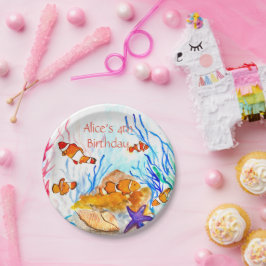 Plato De Papel Mar de Pescado Bajo el Mar Coral Océano de Cumplea