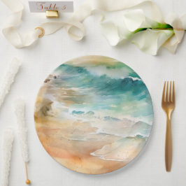 Plato De Papel Mar Tropical de Playa y Costa del Mar de Arena