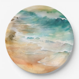 Plato De Papel Mar Tropical de Playa y Costa del Mar de Arena