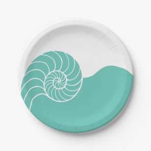 Plato De Papel Mar verde azulado Shell del nautilus