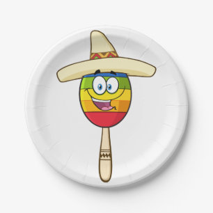 Plato De Papel Maraca con Sombrero Colorida Fiesta