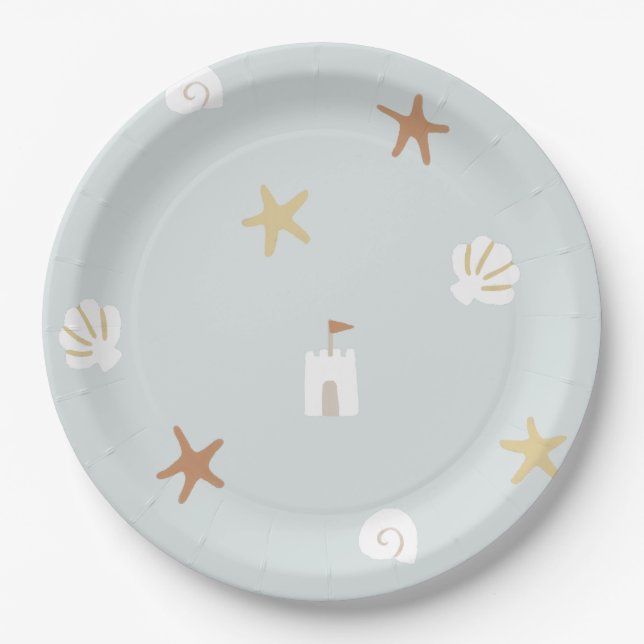 Plato De Papel Maravilla Cute Beach Sandcastle Starfish (Anverso)