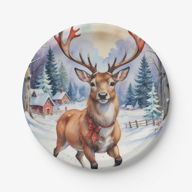 Plato De Papel Maravilla de renos: colisos de vacaciones (Anverso)