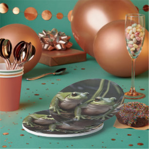 Plato De Papel Maravillas ribereñas: Dos ranas verdes rollizas ju
