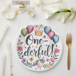 Plato De Papel Maravilloso cumpleaños Unicornio acuarela
