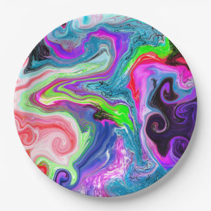 Plato De Papel Marble Colorous Fluid Art
