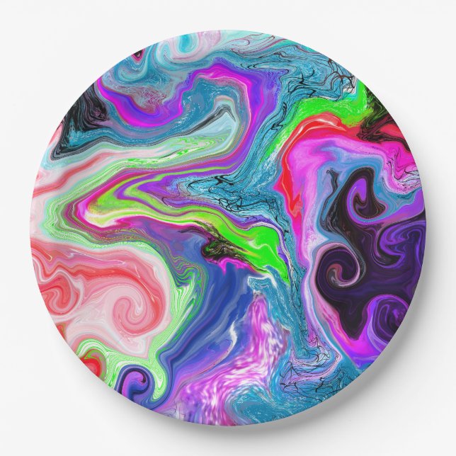 Plato De Papel Marble Colorous Fluid Art (Anverso)