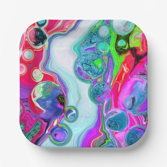 Plato De Papel Marble Colorous Fluid Art (Anverso)