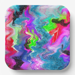 Plato De Papel Marble Colorous Fluid Art