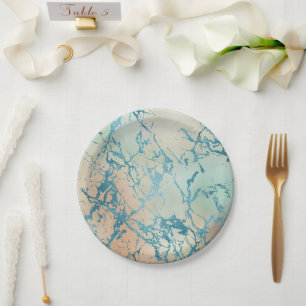 Plato De Papel Marble de lujo   Hermosa vena Verde azulada amaril