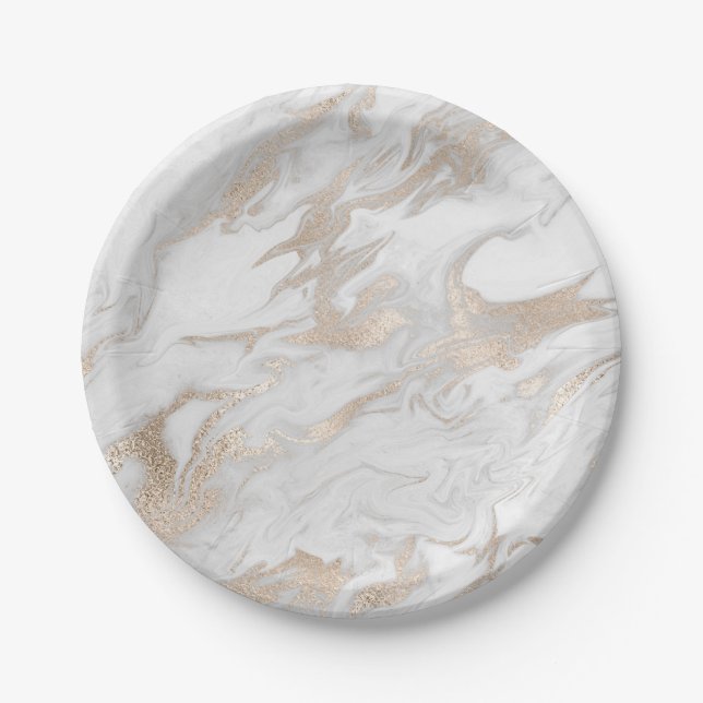 Plato De Papel Marble de Perla Titanio Fiesta Vip (Anverso)