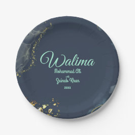 Plato De Papel Marble Dusty Blue Walima Boda islámico