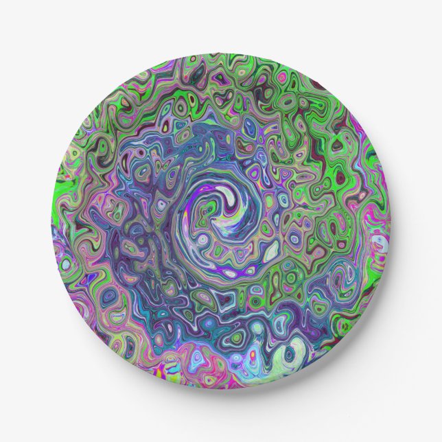 Plato De Papel Marble Lime Green y Purple Resumen Swirt Retro (Anverso)