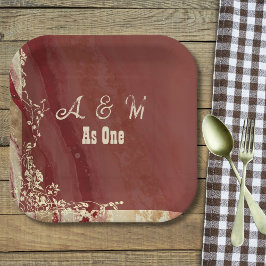 Plato De Papel Marble Maroon