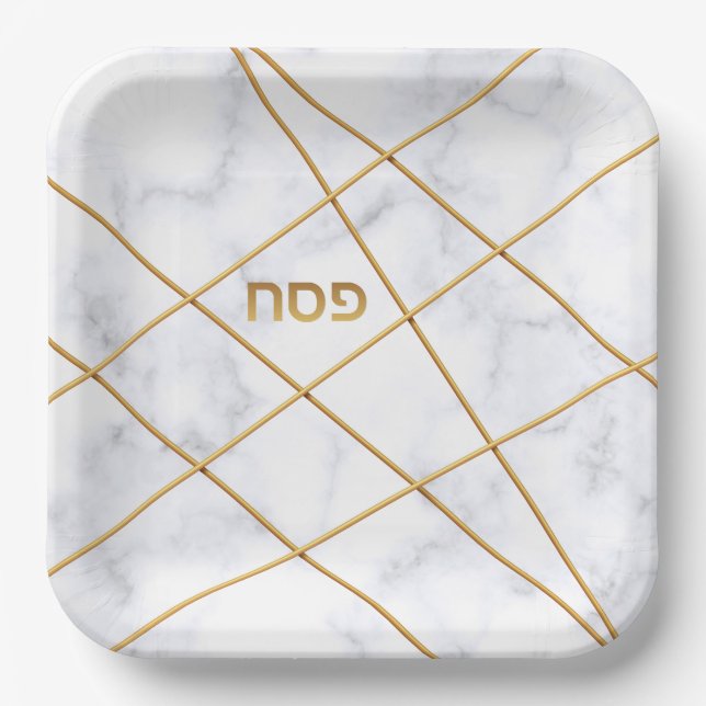 Plato De Papel Marble Personalizado de Passover Seder Gold Rods (Anverso)