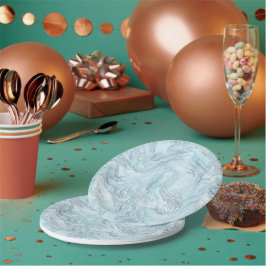 Plato De Papel Marble plateado azul acuático