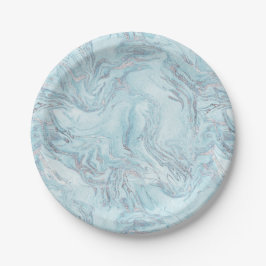 Plato De Papel Marble plateado azul acuático