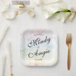 Plato De Papel Marble Rainbow Gay Script Wedding