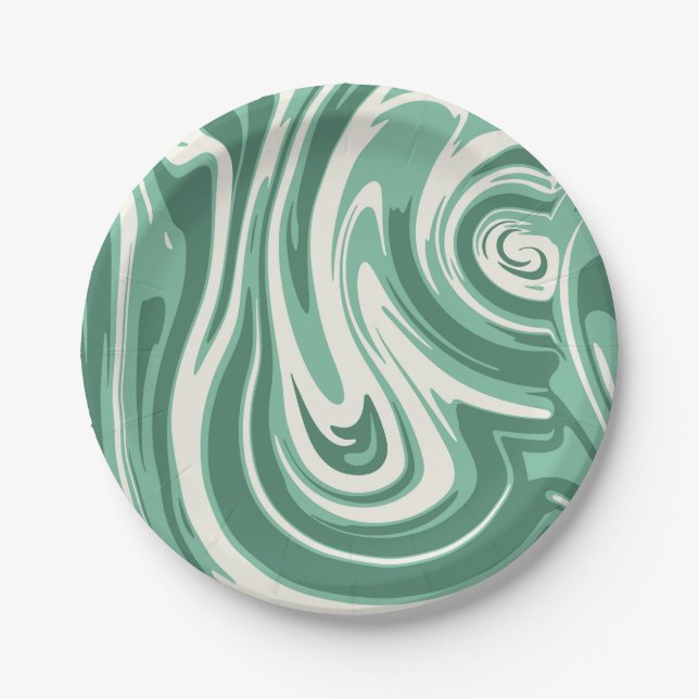 Plato De Papel Marble verde y crema (Anverso)