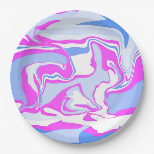 Plato De Papel Marcado rosa y azul