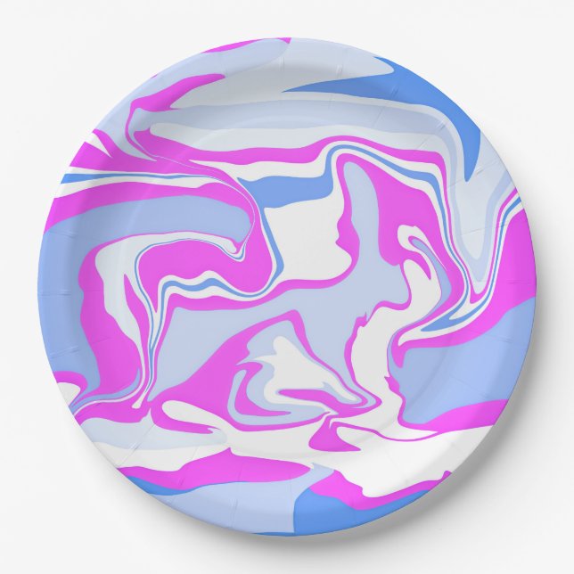 Plato De Papel Marcado rosa y azul (Anverso)