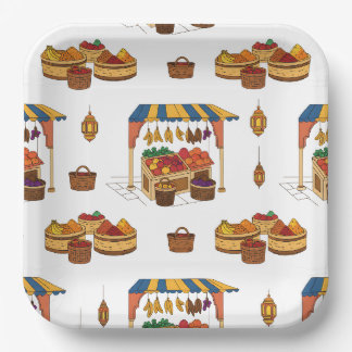 Plato De Papel Marché marocain & Fruits Motif