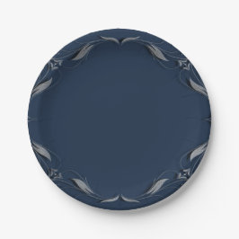 Plato De Papel Marco Azul y Plateado Fiesta de Boda Elegante Vint