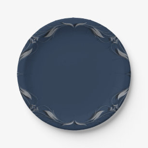 Plato De Papel Marco azul y plateado Fiesta de boda elegante vint