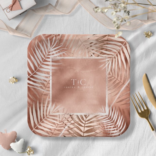 Plato De Papel Marco Boda de hoja de palmera exuberante Terra Cot (Subido por el creador)