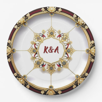 Plato De Papel Marco circular dorado elegante