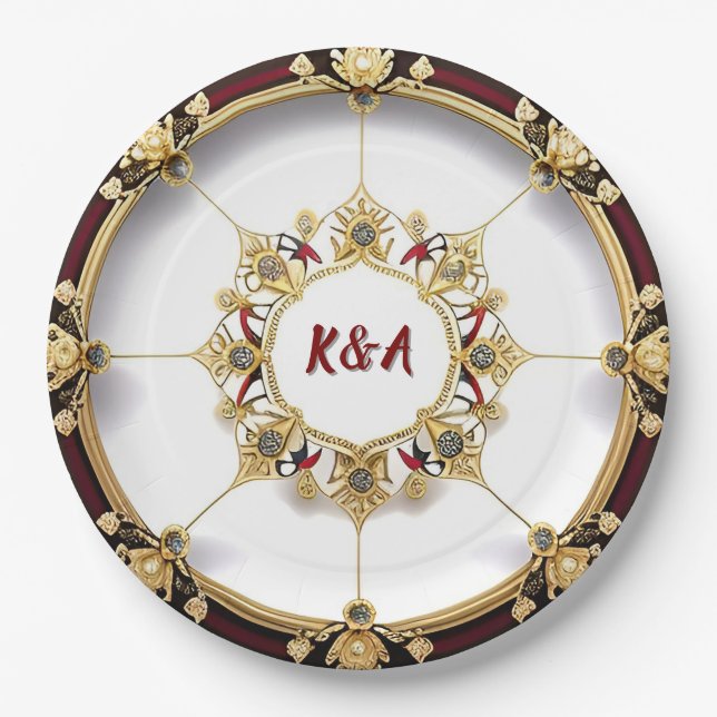 Plato De Papel Marco circular dorado elegante (Anverso)