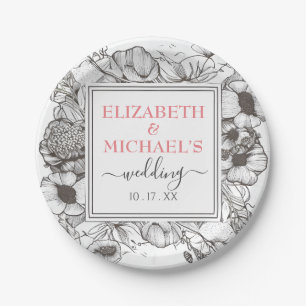 Plato De Papel Marco cuadrado de Boda floral blanco blanco vintag