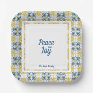 Plato De Papel Marco de azulejos de bonito portugués para Navidad