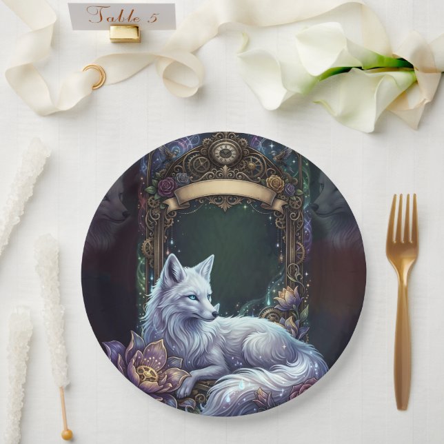 Plato De Papel Marco de boda de zorro steampunk.  (Boda)