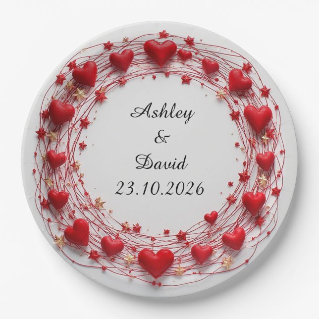 Plato De Papel Marco de Corazones Rojos (Anverso)